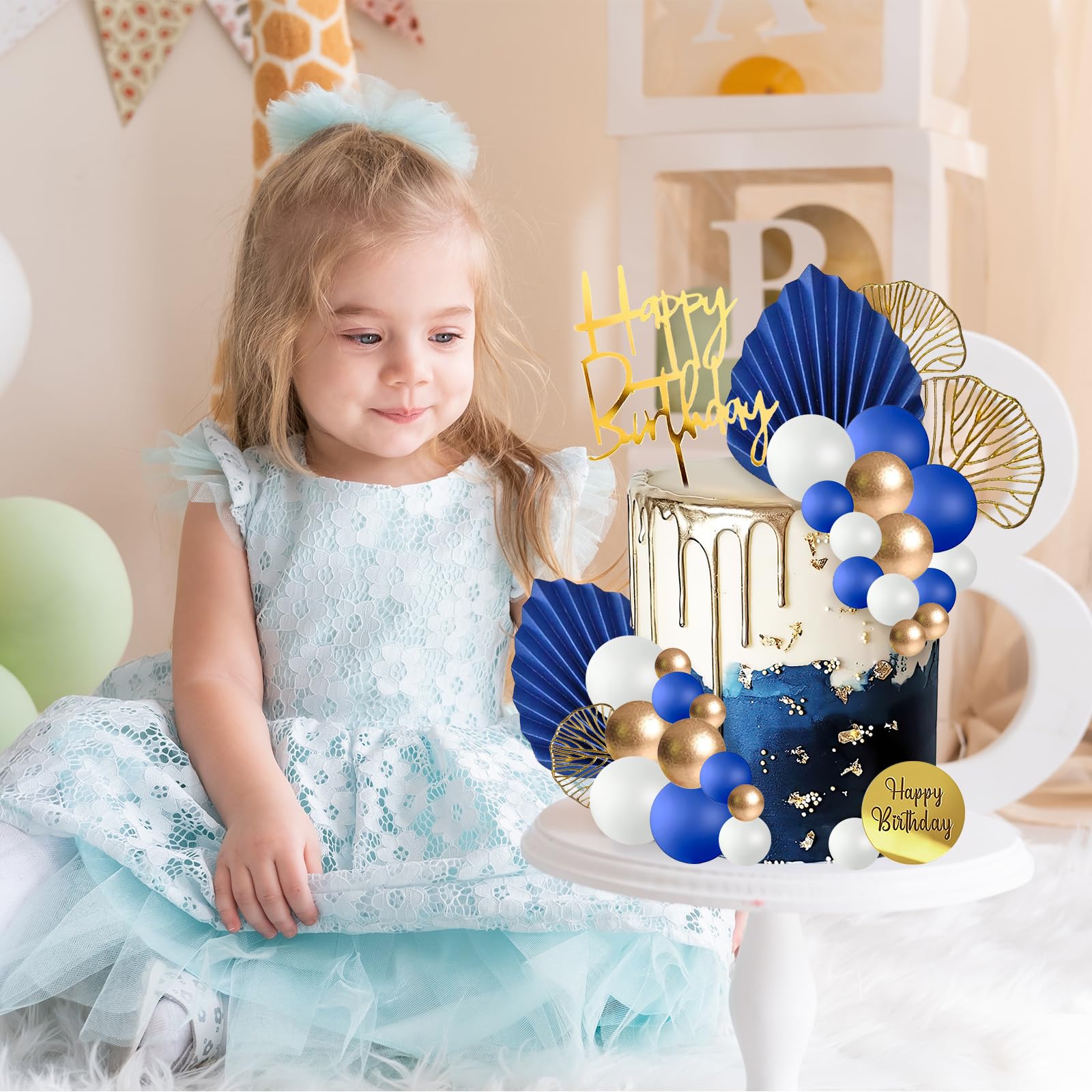 30 stuks boho-taartdecoratie voor meisjes, taartdecoratie, gouden witte taarttoppers, gouden palmbladeren, Boheemse witgouden bal, taartballen, decoratie, boho-feestaccessoires