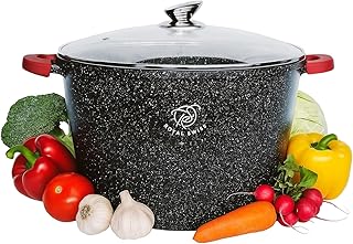 Royal Swiss® Braadpan Profonde Ø 32 cm – 14 L – Marmite Induction avec Couvercle en Verre – Revêtement Antiadhésif Effet Granit Sans PFAS – Tous Feux – Noir