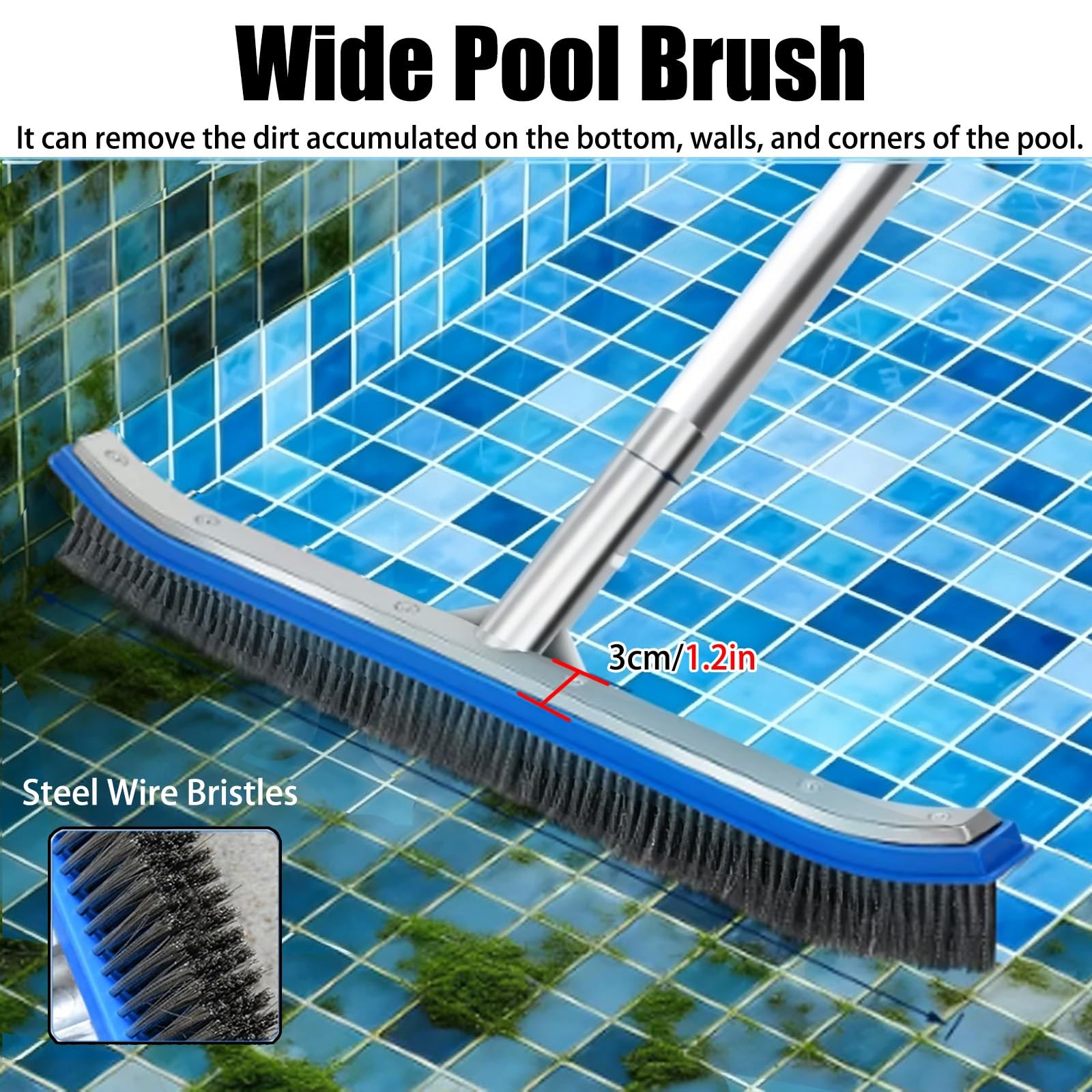 LZMZMQ Kit Pulizia Piscina Kit per La Pulizia della Piscina con Asta Telescopica, Testina E Retino per La Pulizia della Piscina, Attrezzatura per La Cura della Piscina(2.9m/114in)