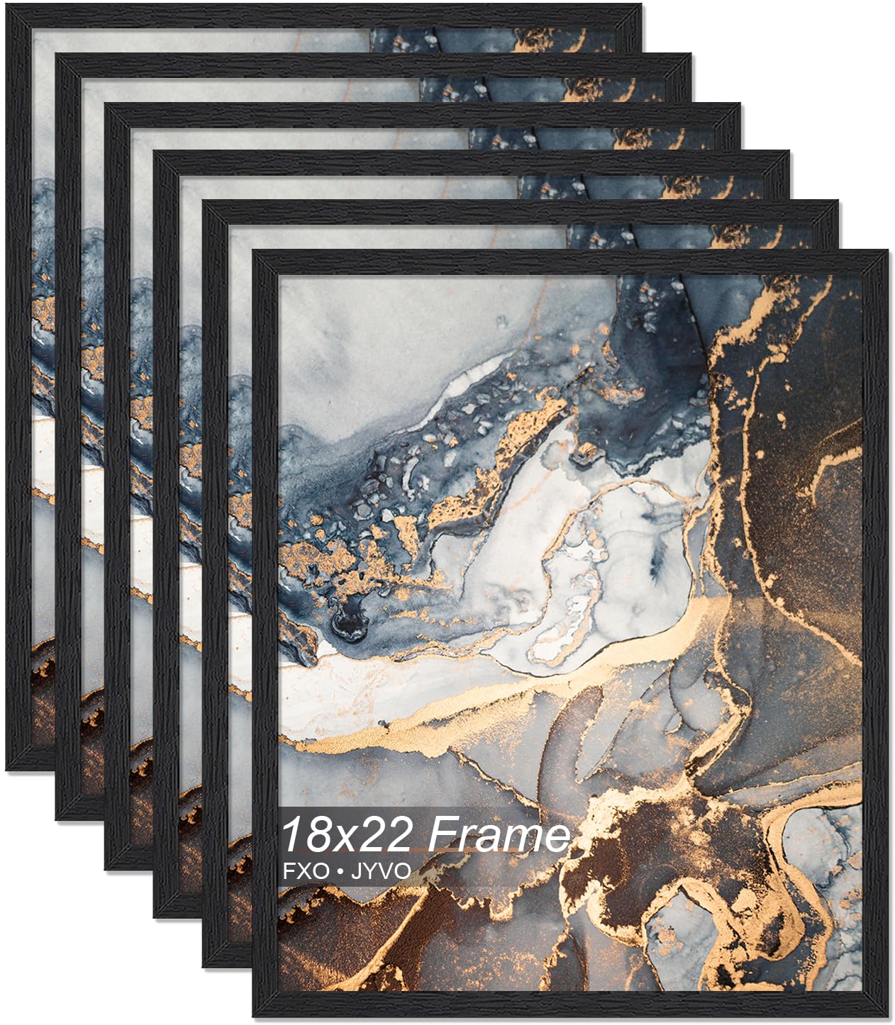 Fxojyvo Engineered Wood 18x22 Picture Frame Set of 6, Black Frame for 18 x 22 Inch Picture Poster Photo, Light Weight 18 by 22 Frame with Wood-grain for Wall - 6 Pack/Black/18 x22 โ image 1