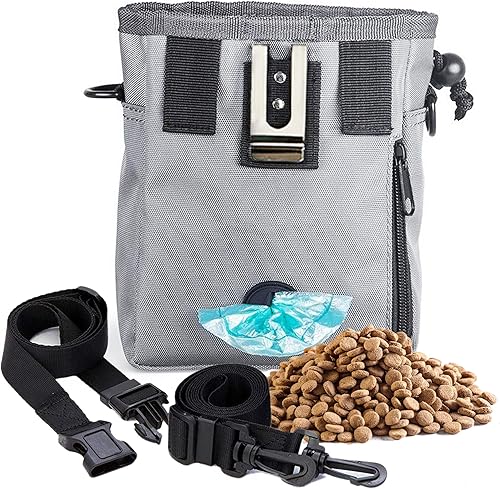 Miniatura 2 de SunGrow Bolsa de viaje para perros, bolsa de entrenamiento para golosinas, croquetas, juguetes y accesorios, gris, resistente al desgaste y a la