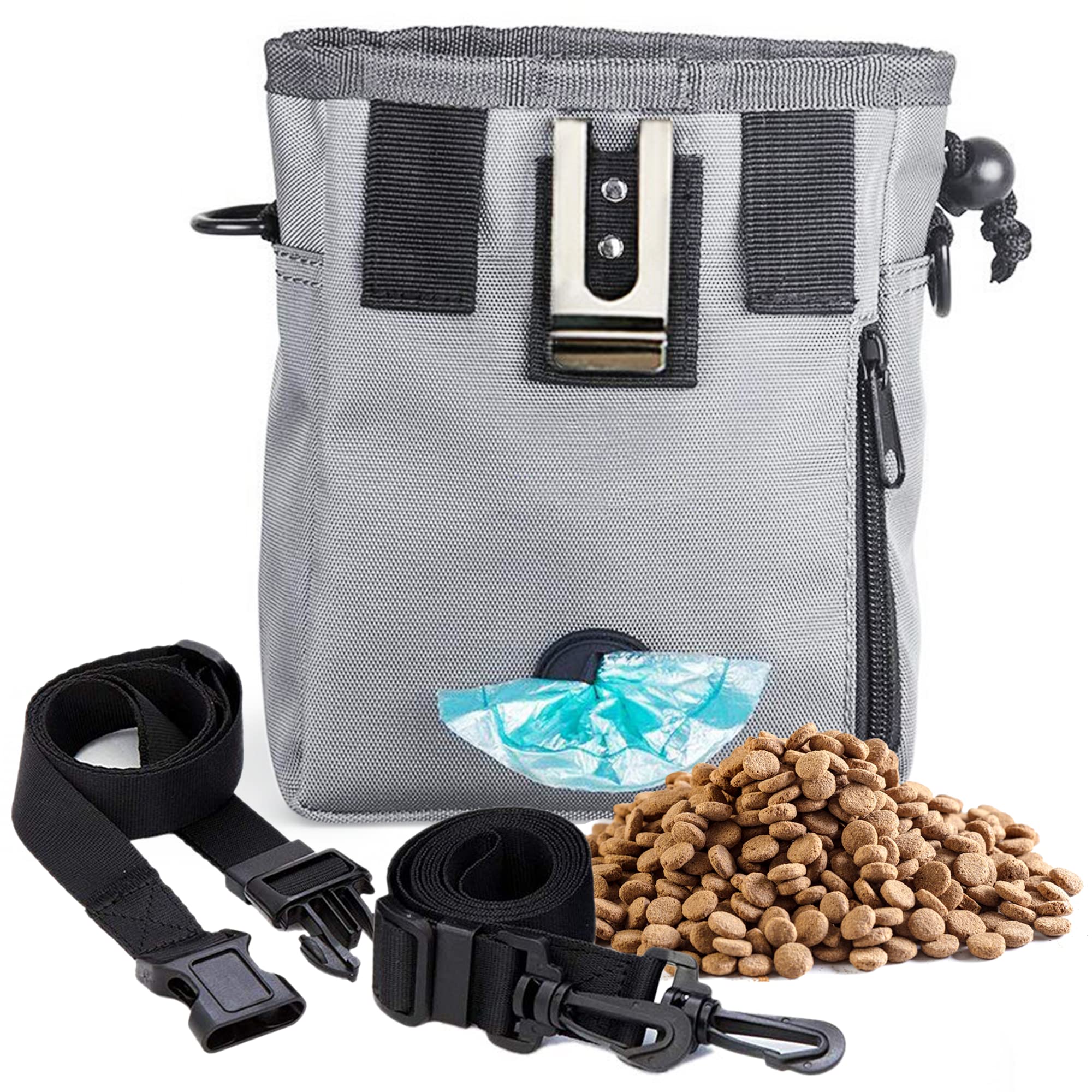 SunGrowDog, Ferret & Parrot Training Pouch, Training Bag for Treats, Kibbles, Toys & Accessories, Gray, Multiwear and Weather-Proof
