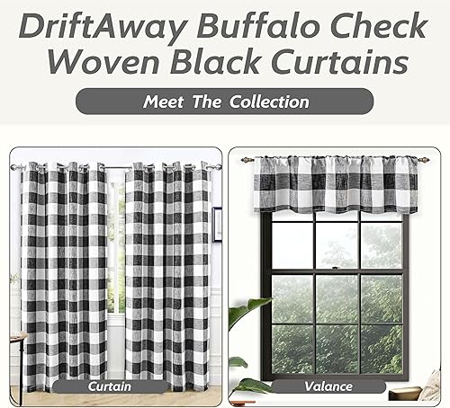 Vista 191 de DriftAway - Cortinas de ojales opacas, patrón a cuadros, forro térmico con aislamiento, blackout, impresas a cuadros, 2 capas, juego de 2 paneles