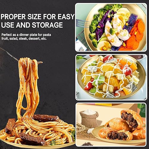 Miniatura 7 de 6 platos de acero inoxidable, platos de cena reutilizables de metal cepillado, platos de cena de metal de 9 pulgadas, platos de campamento para