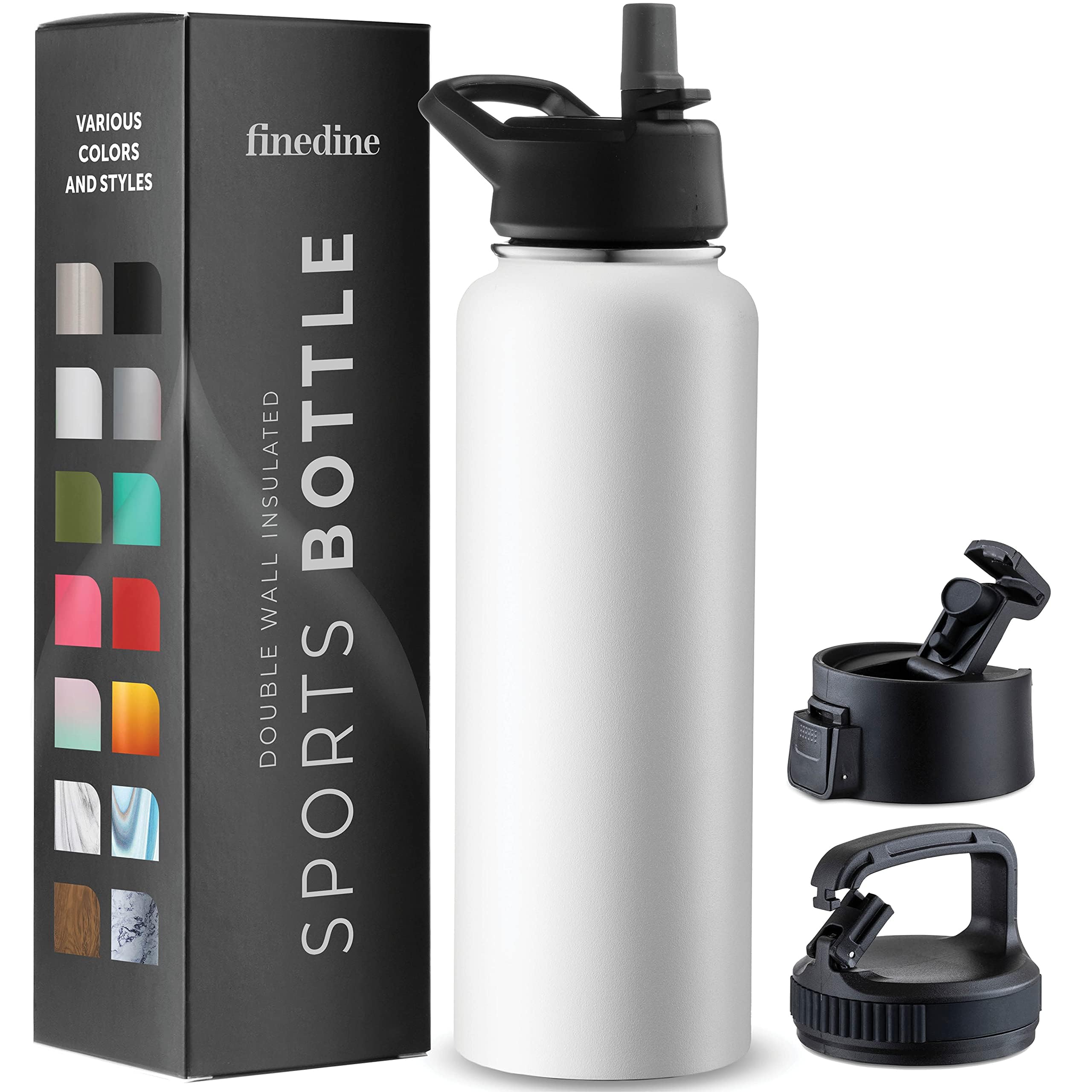 Sport-Wasserflasche Edelstahl – 3 Deckel (Strohhalm, Ausguss, Griff), Isoliert, 900 Ml