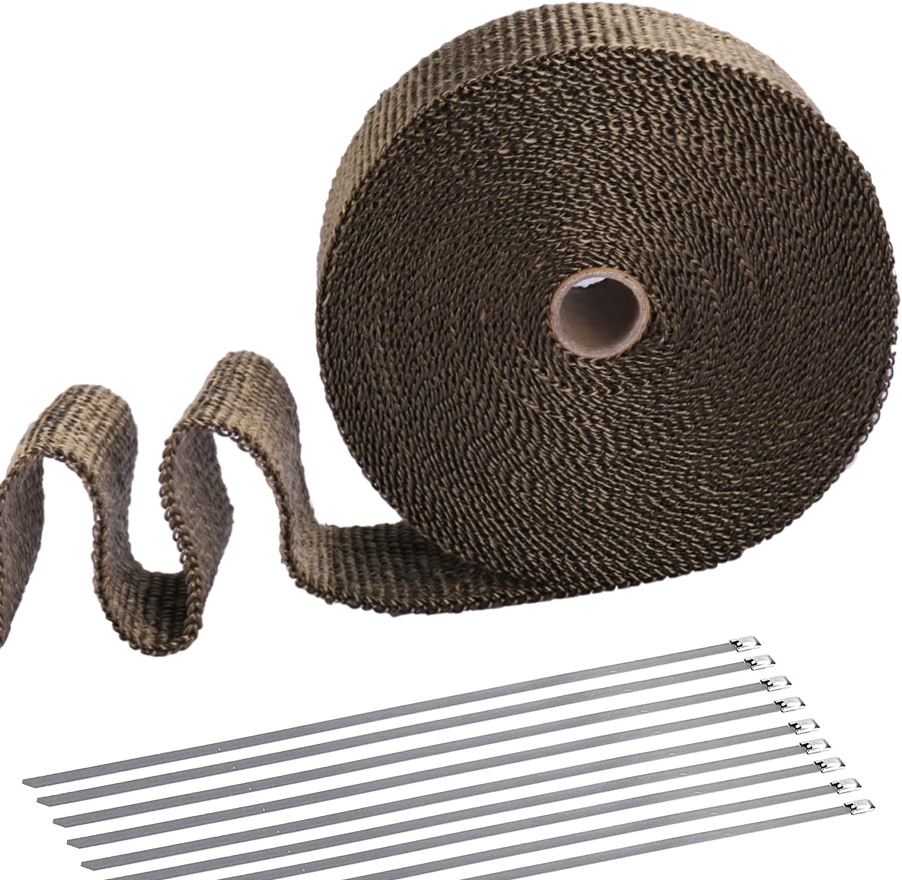 JUSTTOP2" x 50' Titanium Universal Exhaust Heat Insulation Tape with Stainless Steel Locking Tape for Motorcycle and Car Heat Insulation Tape Exterior Accessories