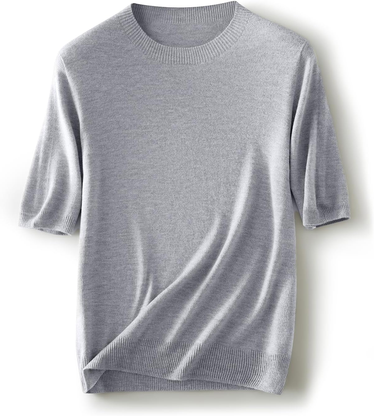 Women's Merino Wool Blend Sweater Fall Winter Crew Neck Short Sleeve First-Line Rea...