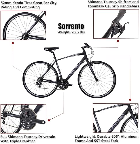 Miniatura 2 de Tommaso Sorrento - Bicicleta híbrida, fitness y cercanías, barra plana Shimano Tourney, negro mate