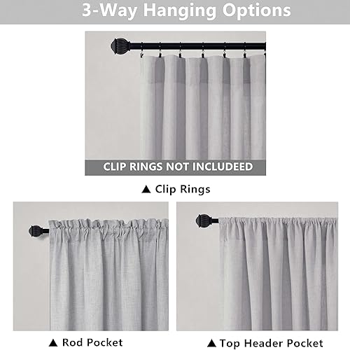 Miniatura 3 de Cortinas grises cortas de 54 pulgadas de largo para dormitorio de niñas cortinas de lino con dobladillo para barra, de estilo rústico casual y con
