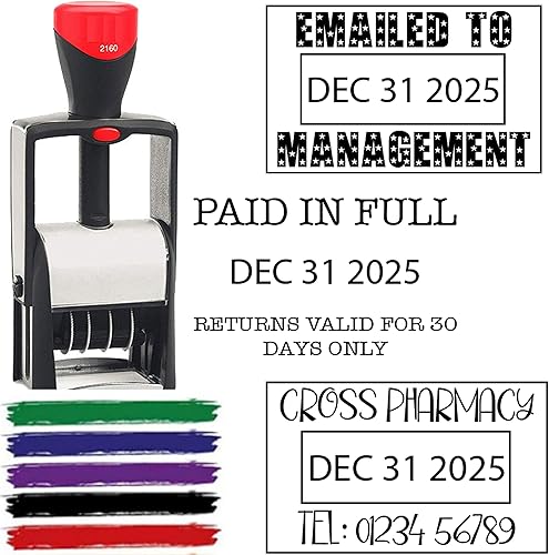 Sello de fecha de 6 años 2020, autoentintado, personalizable con texto personalizado de 2 a 3 lĂneas, sello comercial autoentintado, negro, rojo, Sello de fecha de 6 años 2020, autoentintado, personalizable con texto personalizado de 2 a 3 lĂneas, sello comercial autoentintado, negro, rojo,