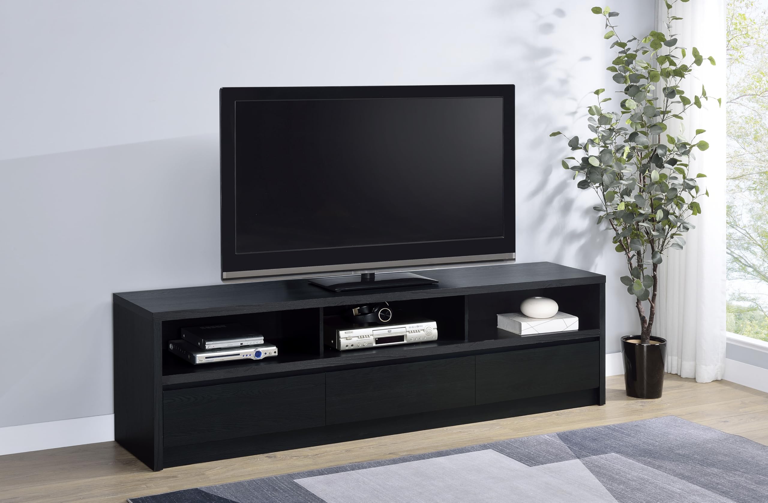 Condition photo showing Good Condition for coaster home furnishings rutland 78-inch tv stand and media console black, 3-drawer entertainment center
