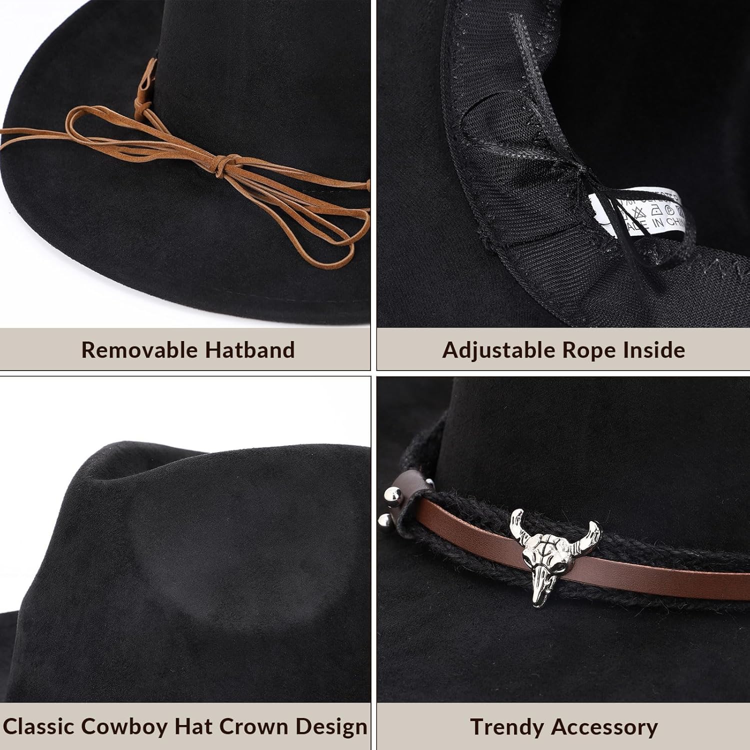 SANSTHS Cowboy Hats for Men Women Cowgirl Hat Wide Brim Felt Hats Western Leather Cowboy Hats for Lover - Image 4