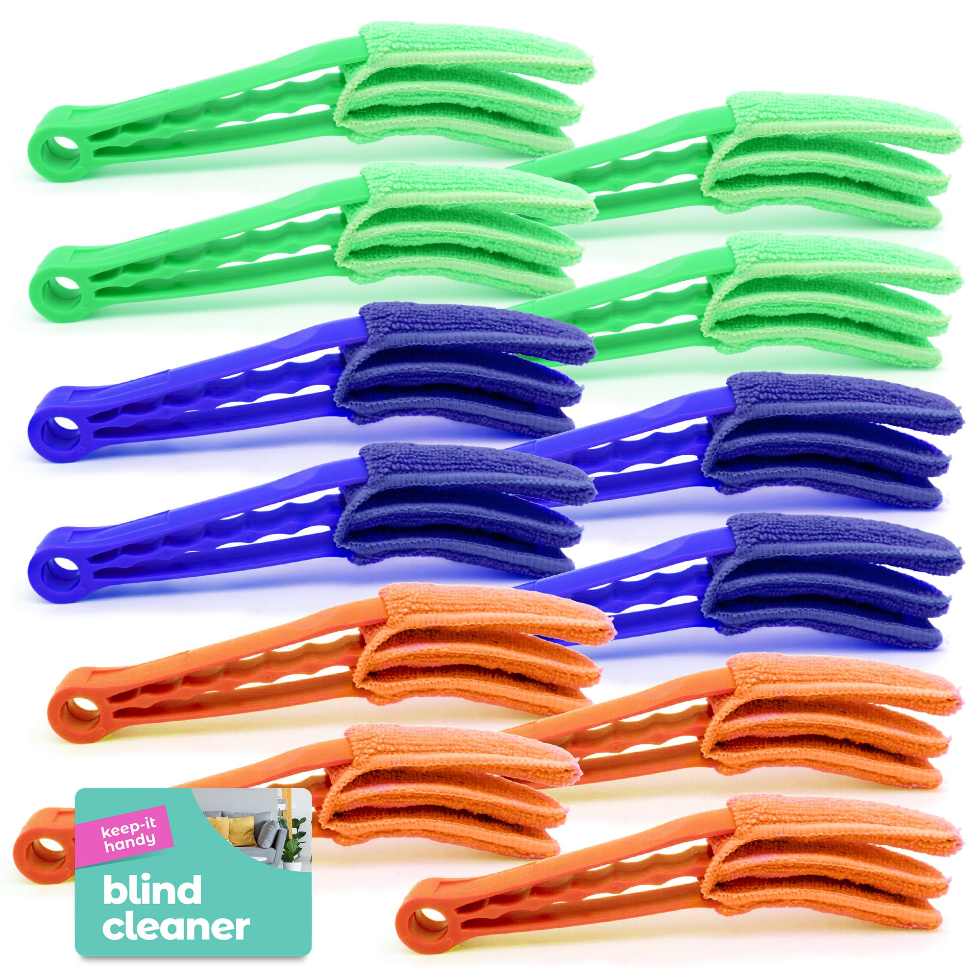 Sol Green, Orange, Blue 6Pk Venetian Blind Cleaner Tool, Microfibre Blinds Cleaning Brush For Wooden Slats, Shutters & Curtains, Multicolour Easy Grip Reusable Duster For Scratch-Free Dusting Window Shutter