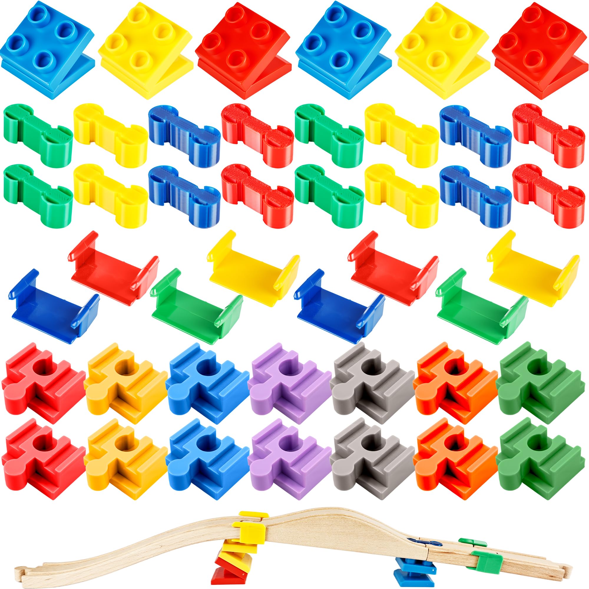 44 Pcs Wooden Train Track Accessories Wooden Track Connector Bulk Building Block Train Expansion Packfor Kids Educational Toys