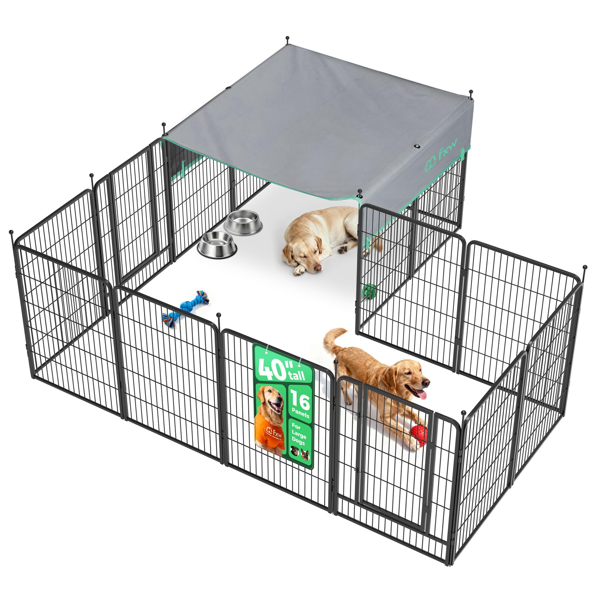 FXW Instant Dog Playpen with Sun Shade, RV Camping, 40" H, 16 Panels