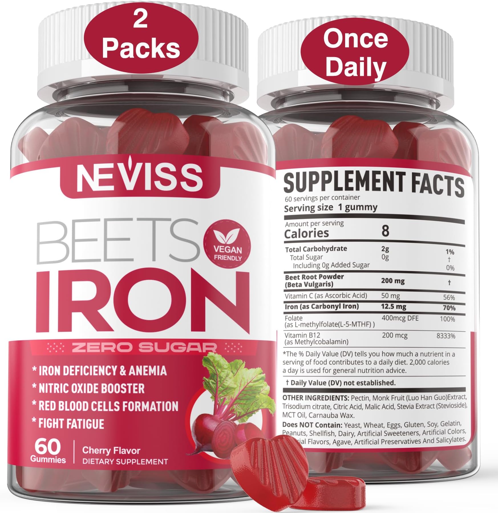 Sugar Free Iron Gummies, w/Beet Root, Vitamin C, B12