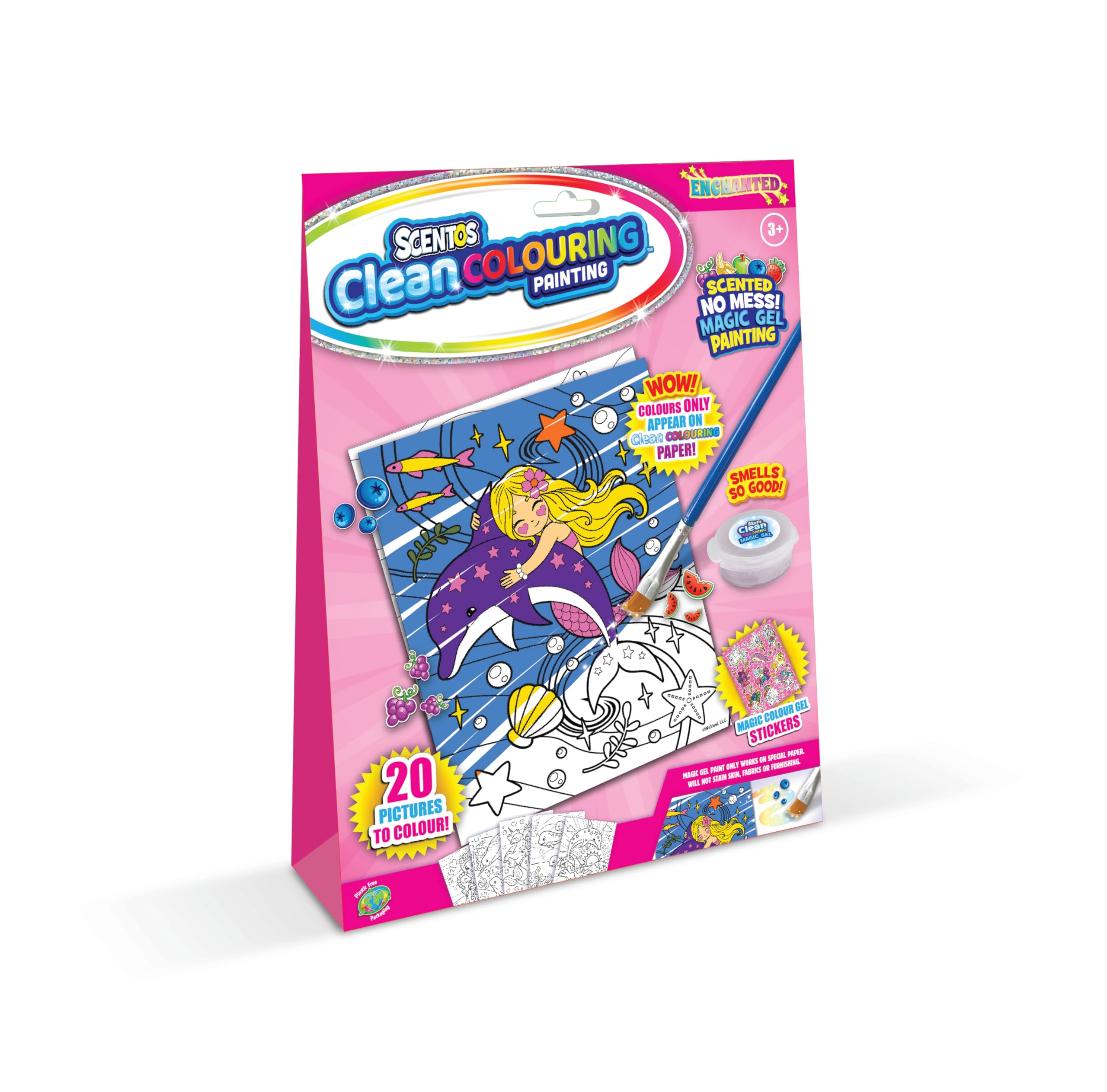 Scentos CleanColouring™ Magic Gel Painting Enchanted Set Mess Free Scented Painting Fun for Boys and Girls Free from Mess Scented Magic Gel Paint Paintbrush Clean Coloring Paper