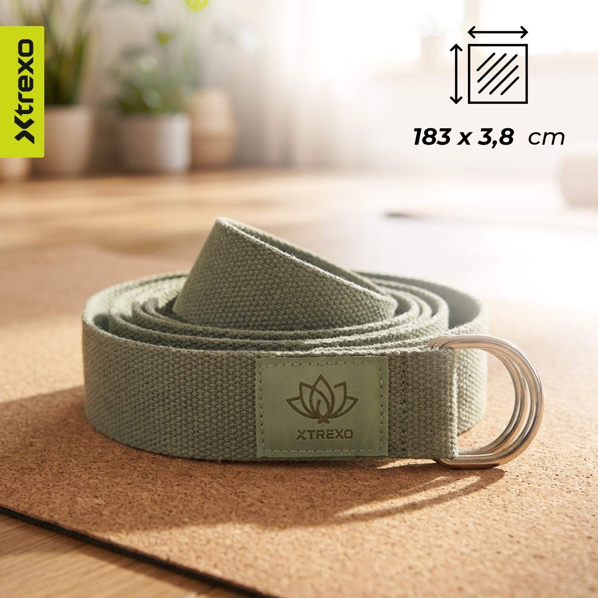 TREXO Sangle de yoga 183 x 3,8 cm - Boucle en forme de D - Réglage facile de la longueur pour différents asanas - Convient à différentes préférences - Accessoire idéal pour tout le monde