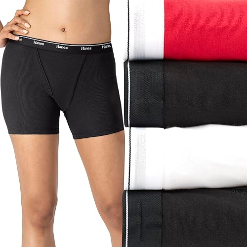 Originals Women’s Mid-Thigh Boxer Brief Pack, Stretch Cotton Underwear, 4-Pack