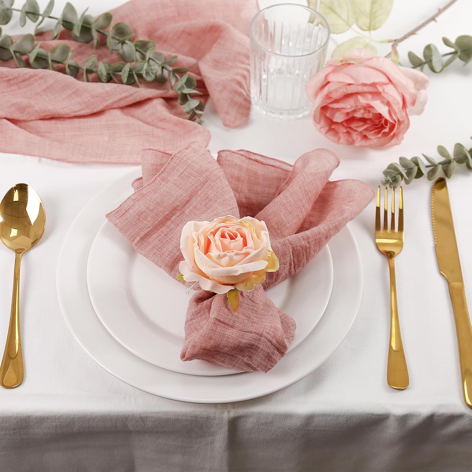 Flower Napkin Rings Set of 8, Handmade Rose Napkin Holder with Wooden Buckles for Dinners Table Decoration