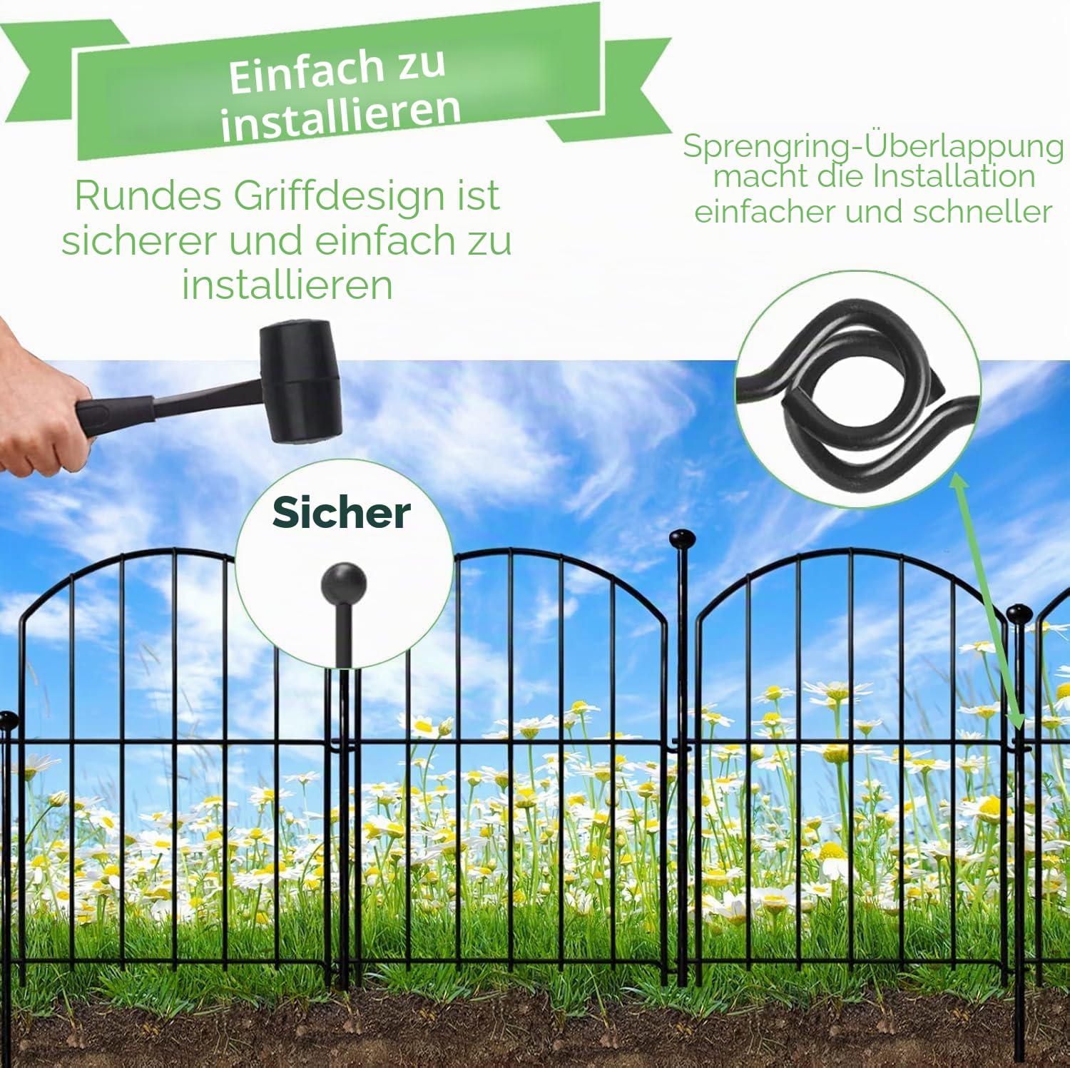 Metall Gartenzaun Dekorativ (32x43 cm) – 10 Stück Faltbarer Zaun als Tierbarriere für Blumenbeet, Hof & Landschaftsgestaltung