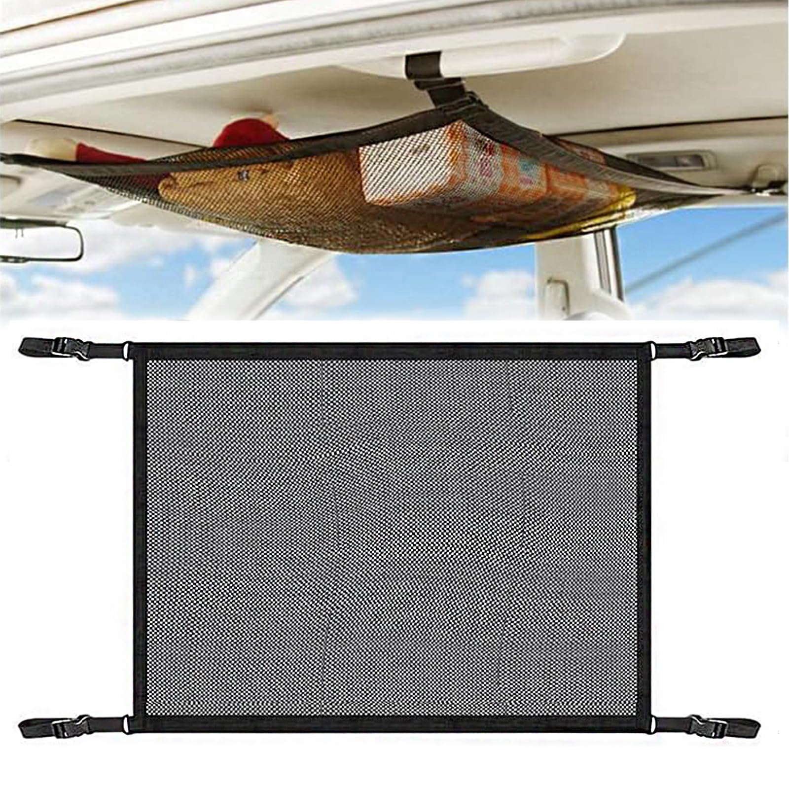 Dymeist Car Ceiling Cargo Net Pocket Long Trip Storage Bag Huge Capacity Car Organizer More Firm Car Ceiling Cargo Net for Car Camping Accessories, Road Trip, Tent, Clothes