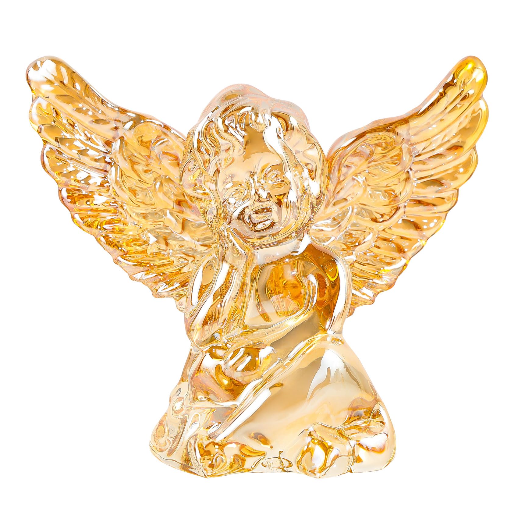 Arikyrist Crystal Angel Figurine Gifts for Women Golden Glass Little Guardian Angel Statue Home Ornament Collectible Memorial Sculpture