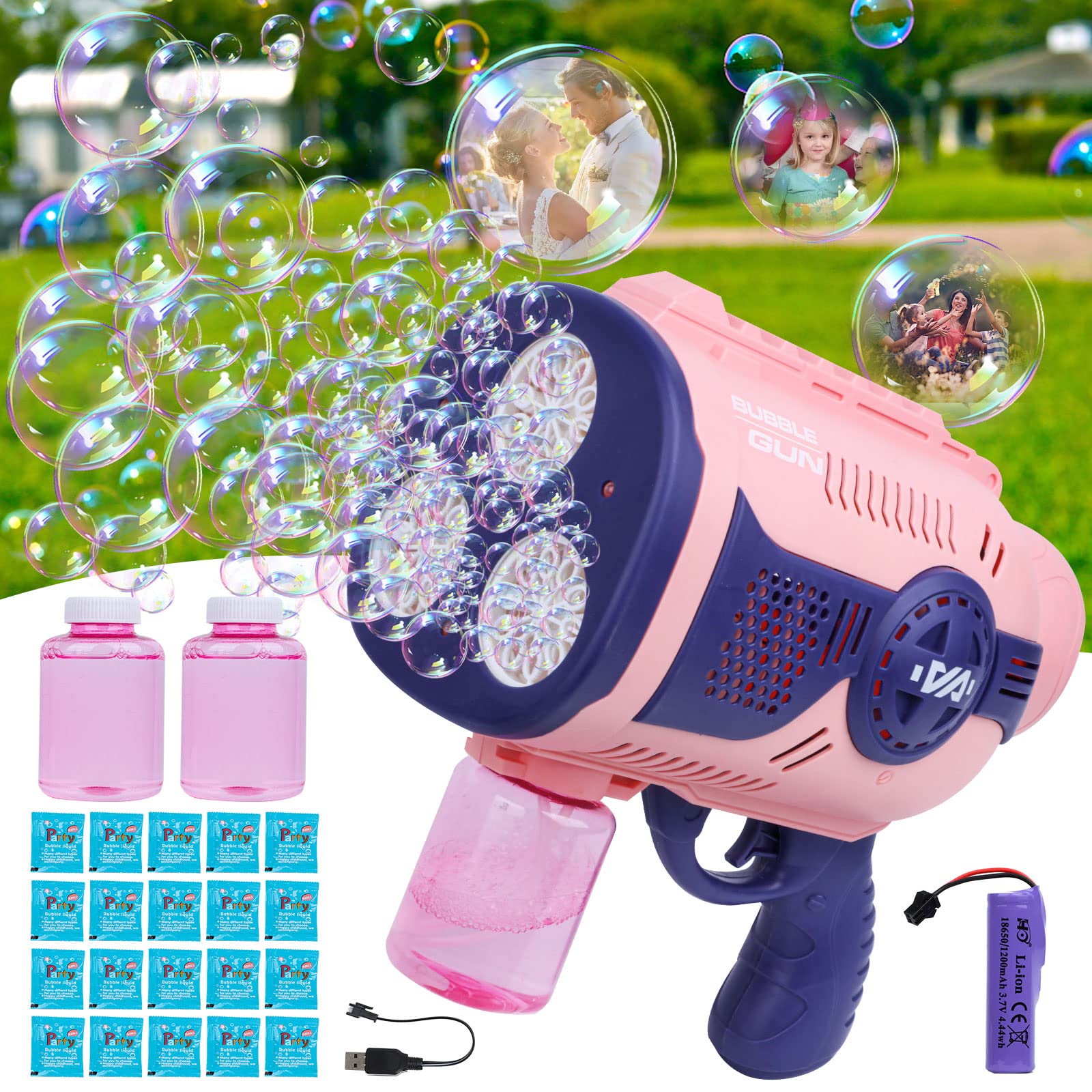 Bazooka Bubble Machine Gun, Automatic Bubble Blaster Gun with Colorful Lights，Kids Big Bubble Maker Gun with Bubble Solutions for Summer Party Wedding Birthday Outdoor 3+ Toddlers