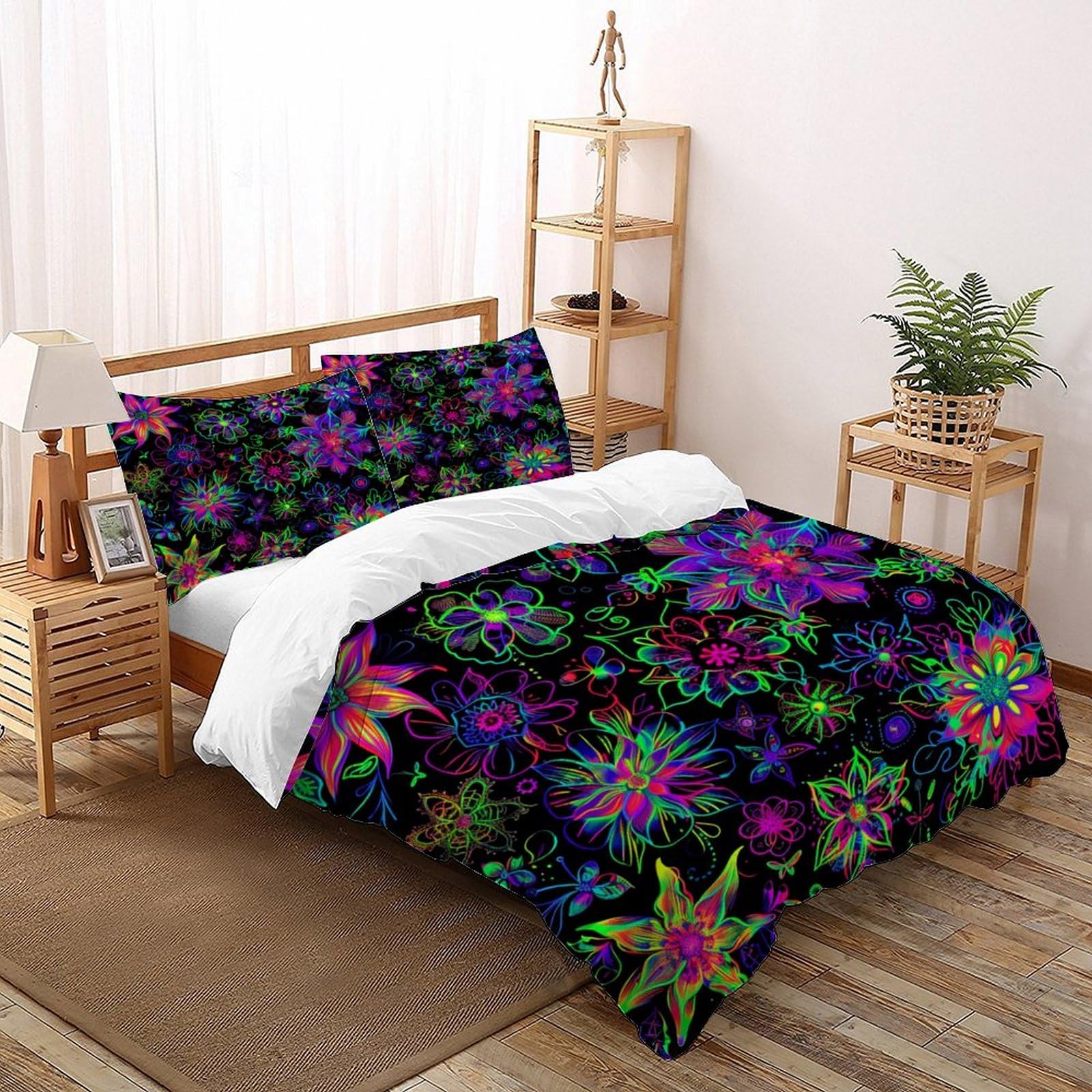 Housse de couette neon bohemian microfibre anti-plis pour lit 200x200