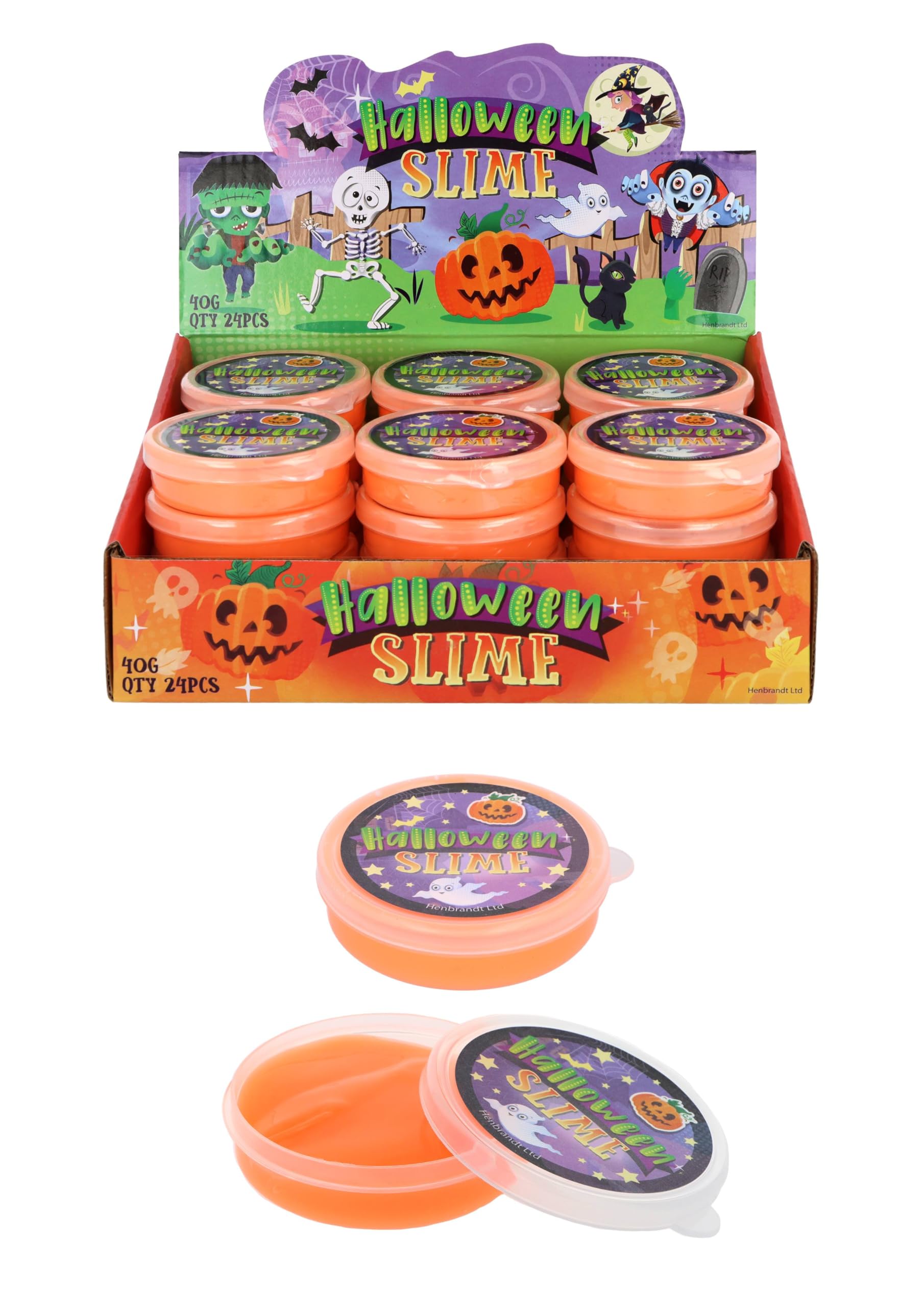 Henbrandt 12 x Slime Tubs Halloween Party Favours for Kids - Orange Pumpkin Putty, Loot Bag Fillers, Lucky Dip, Stocking Fillers for Boys and Girls