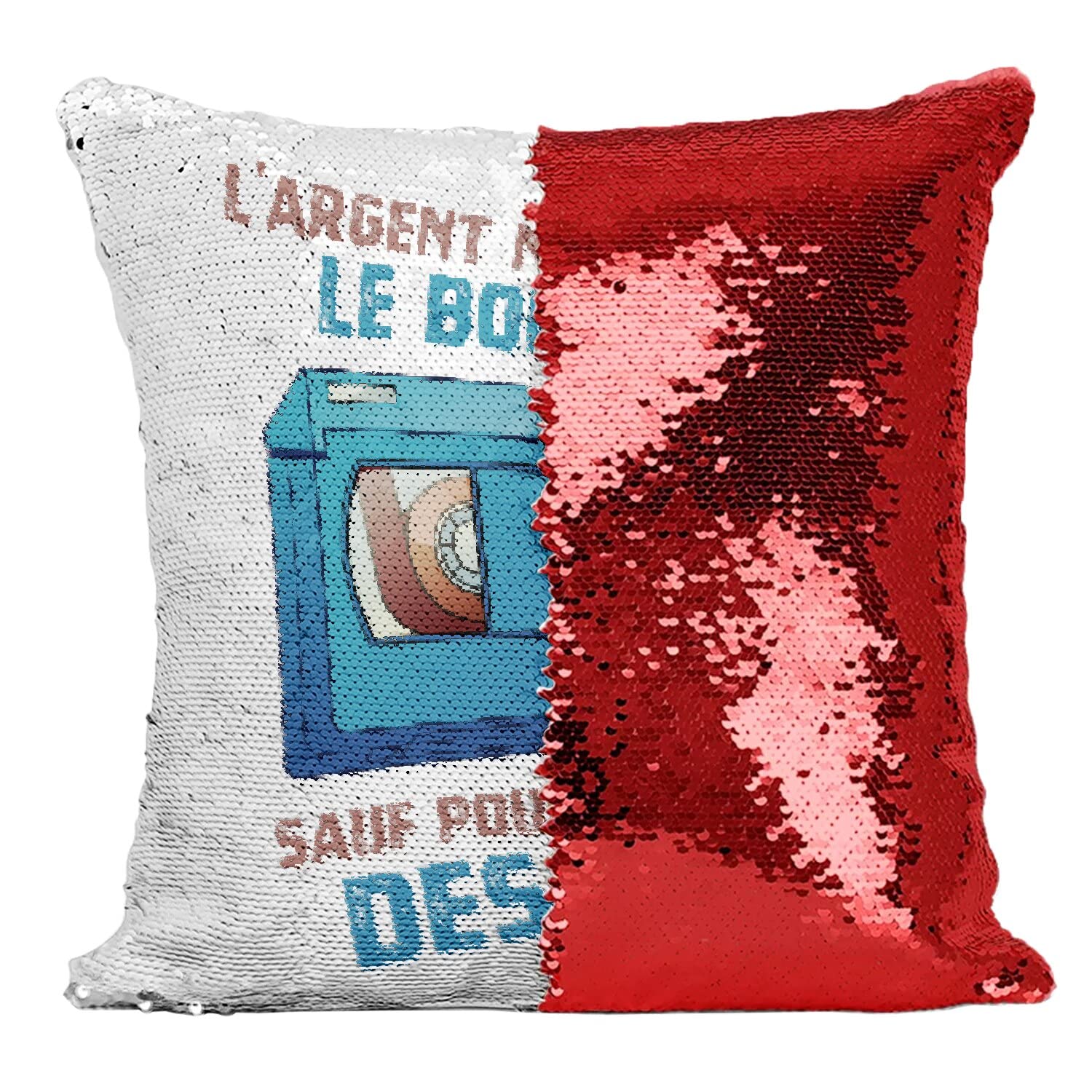 Coussin sequin paillettes rouge VHS rétro pour décoration salon original