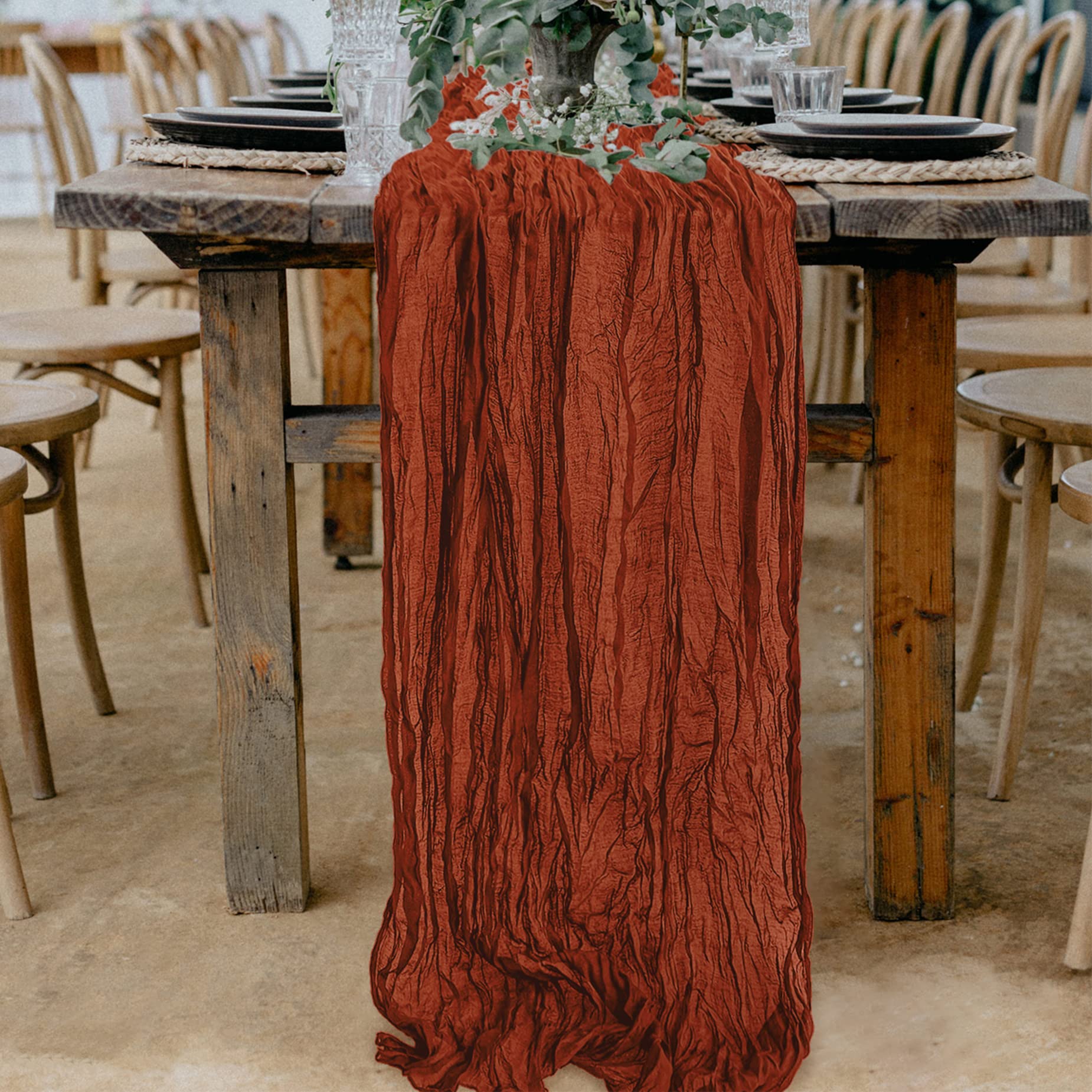 6 Pieces Cheesecloth Table Runners 10 Ft Romantic Gauze Table Runner for Boho, Rustic Wedding Arch, Baby Shower Decorations Birthday Party Thanksgiving (6, Terracotta)