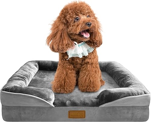 Cama ortopédica para perros con lados  Sofá cama para perros pequeños, sofá cama de espuma de apoyo para mascotas con funda extraíble lavable, forro