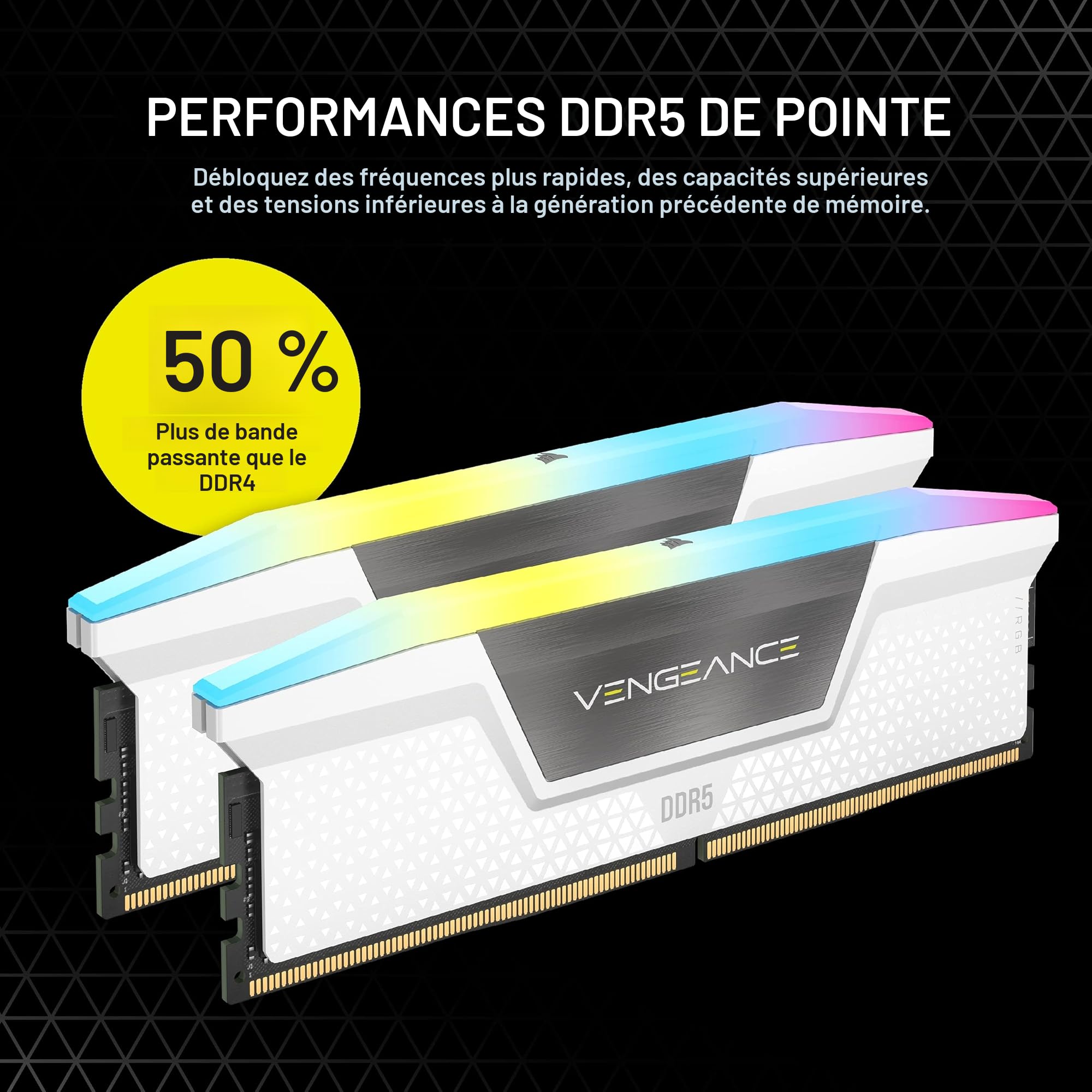 CORSAIR Vengeance RGB DDR5 32Go (2 x 16Go) Jusqu'à 6200MHz Intel RAM