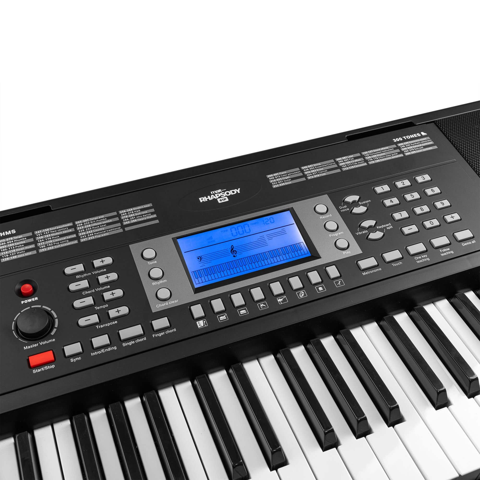 MAX Rhapsody61P - Tastiera Piano, 61 tasti, con dinamica di arresto, altoparlante, display LED, 50 canzoni demo, per principianti e professionisti, tastiera pianoforte, funzione di apprendimento, 300