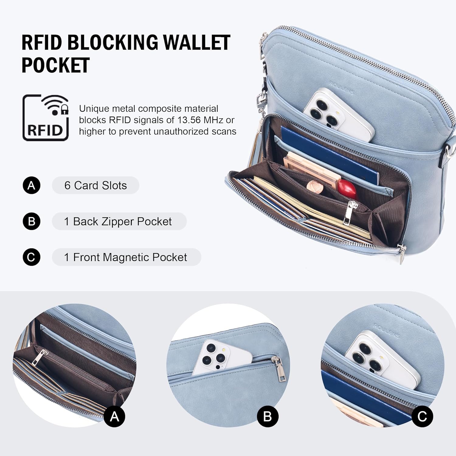 Roulens Crossbody Purse for Women Vegan Leather Medium Crossbody Wallet Bag for Travel Women Shoulder Handbags with Tassel - Image 3