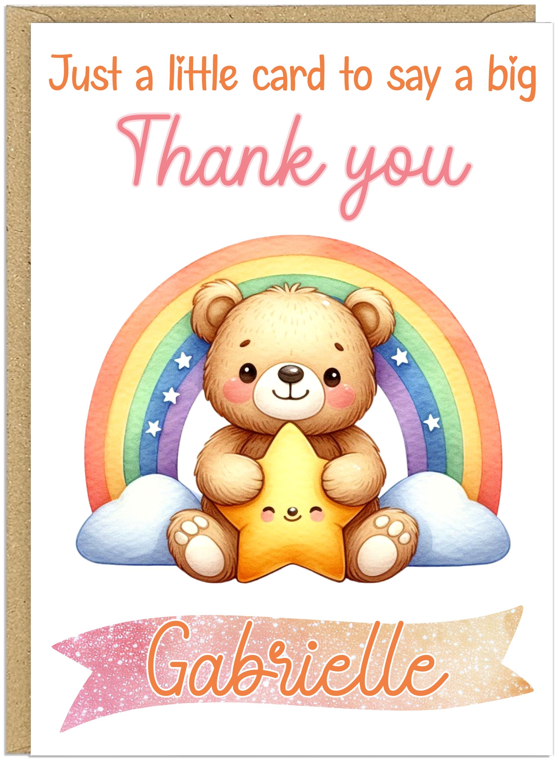 Cute Thank You Cards with Rainbow Animals - Say a Big Thanks! for Family Friends Teachers Neighbours Key Workers - Add Own Customised Name 15 Personalised Design Choices (Teddy 2)