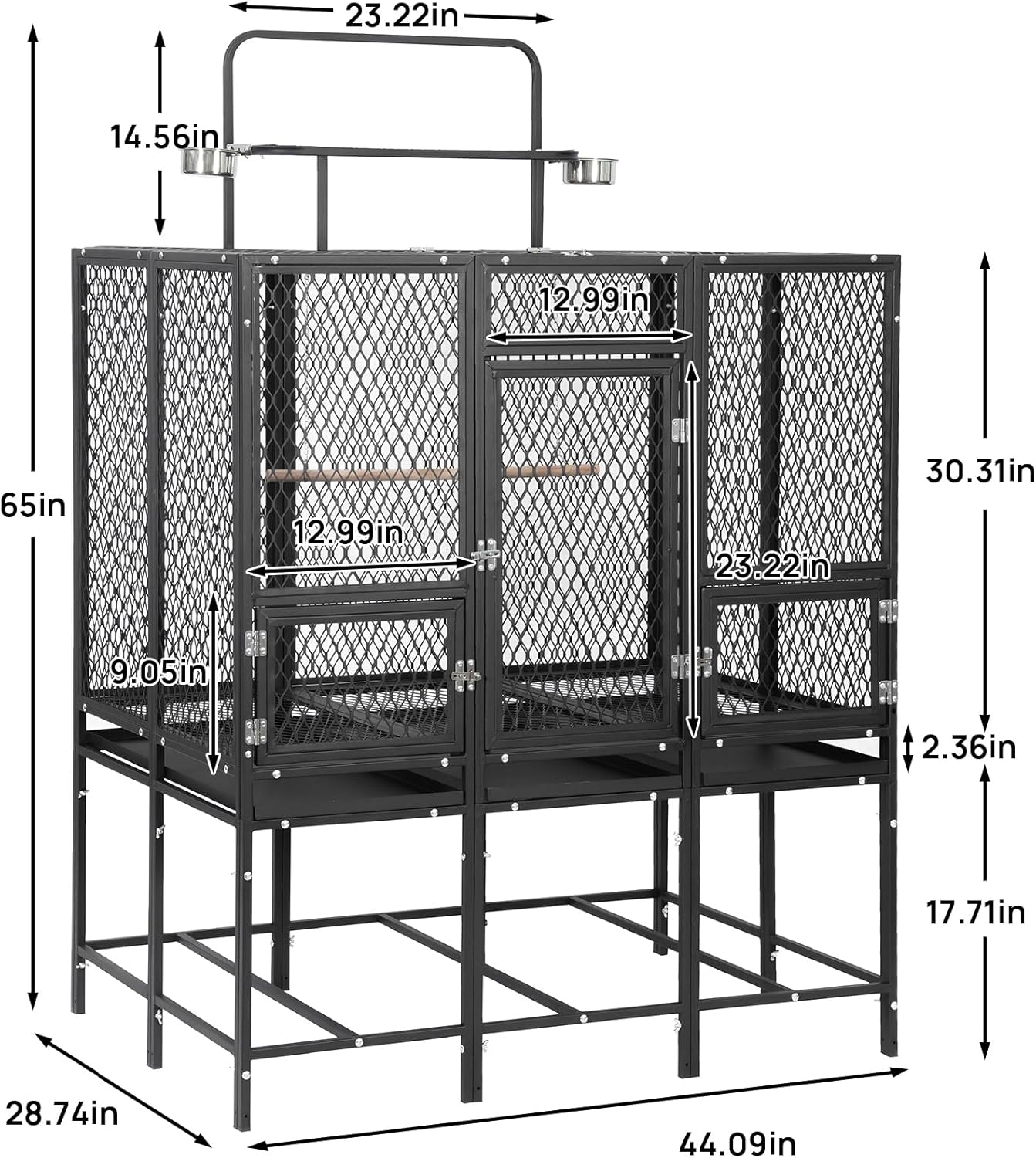 44" W X 65" H Massive Bird Cage with Playtop, Extra Wide Heavy Duty Carbon Steel Flight Cage, Rust-Proof Panoramic Aviary for Parrots Cockatiels, Strong Diamond Mesh, Indoor Outdoor