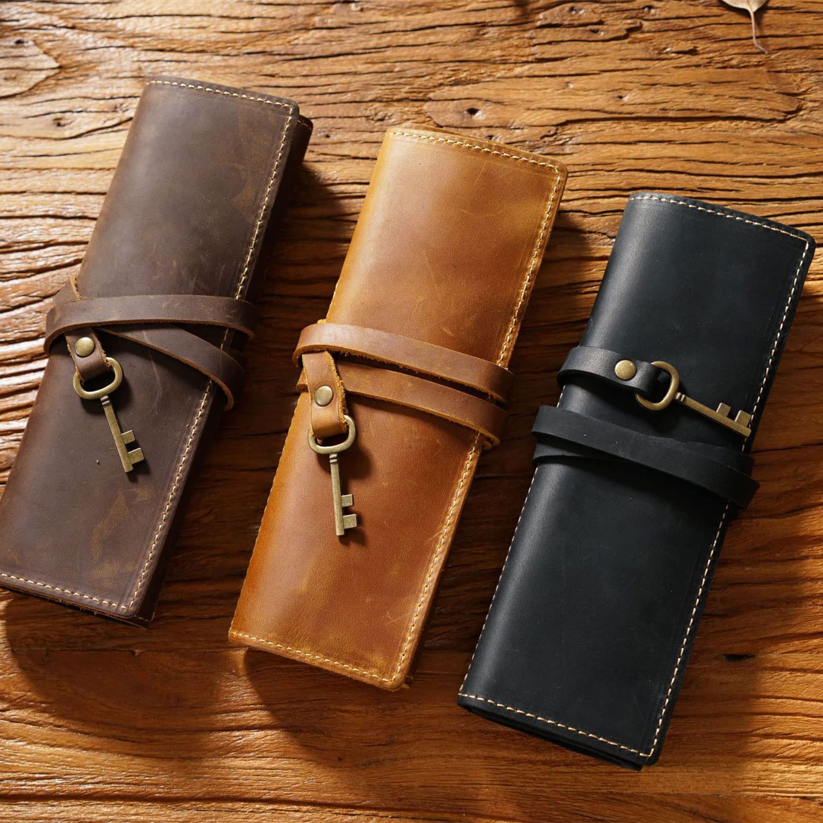 Federmäppchen im Retro-Stil, tragbar, aufrollbar, Stifthalter, Organizer, Schulbedarf, Bleistifttasche, Leder-Bleistiftetui, Stiftehalter, Organizer, aufrollbare Tasche, a