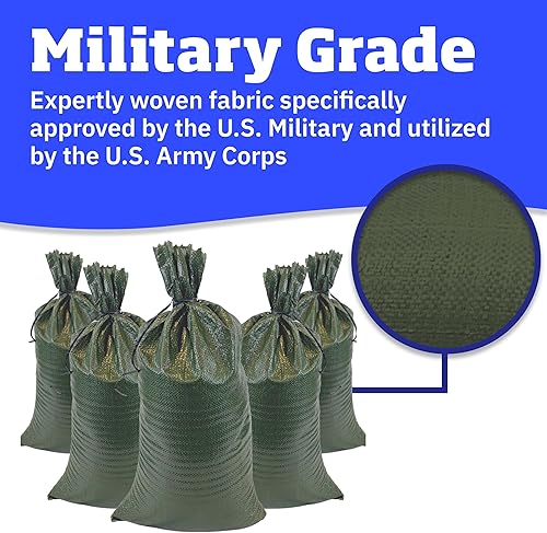 Miniatura 8 de DURASACK Bolsas de arena resistentes con cuerdas de amarre, bolsas de arena de polipropileno tejidas vacías para control de inundaciones con 1600