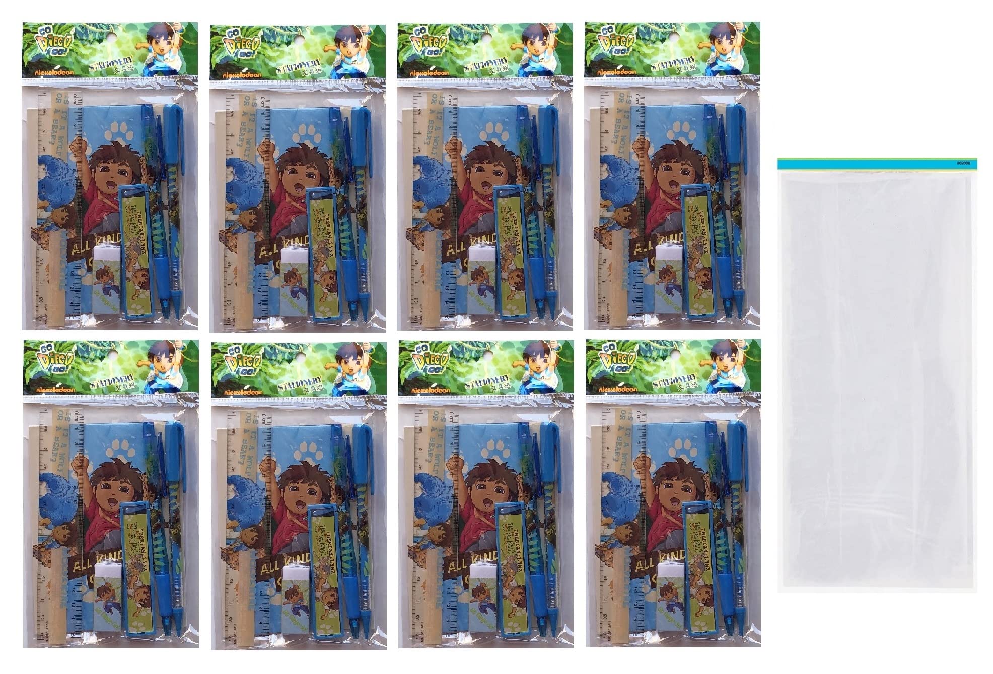 Unique Go Diego Go Birthday Party Supplies Favor School Awards Bundle Pack includes 25 Clear Cello Bags and 8 Sets of Stationery includes Memo Pad,