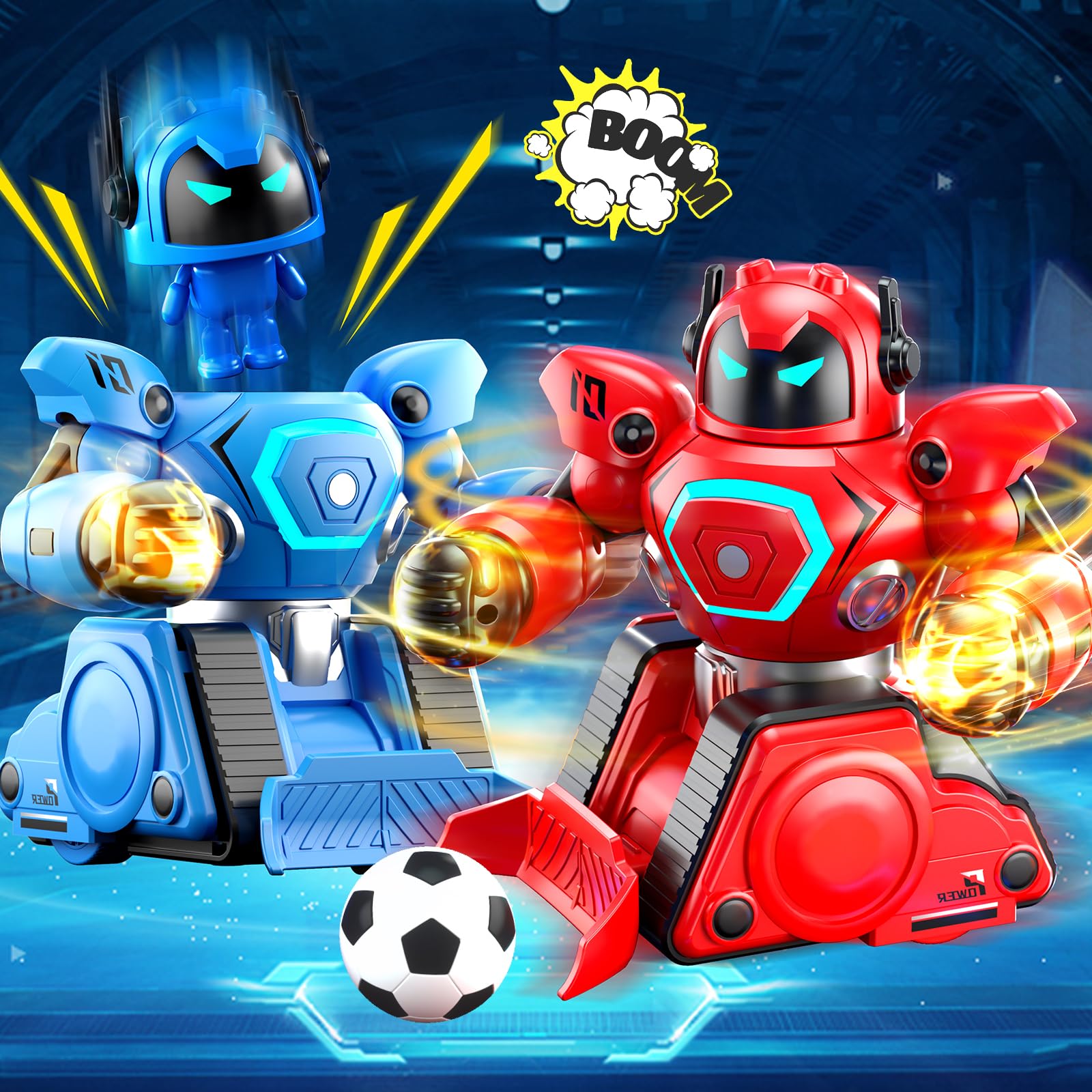 Herenear Robot Kombat Teledirigido con Muñeca Eyectora, 2 Piezas RC Robot Juguete con Luz LED y Música, 360° RobotCombate de Boxeo, Coche de Fútbol Teledirigido Regalos para Niños 6 Años
