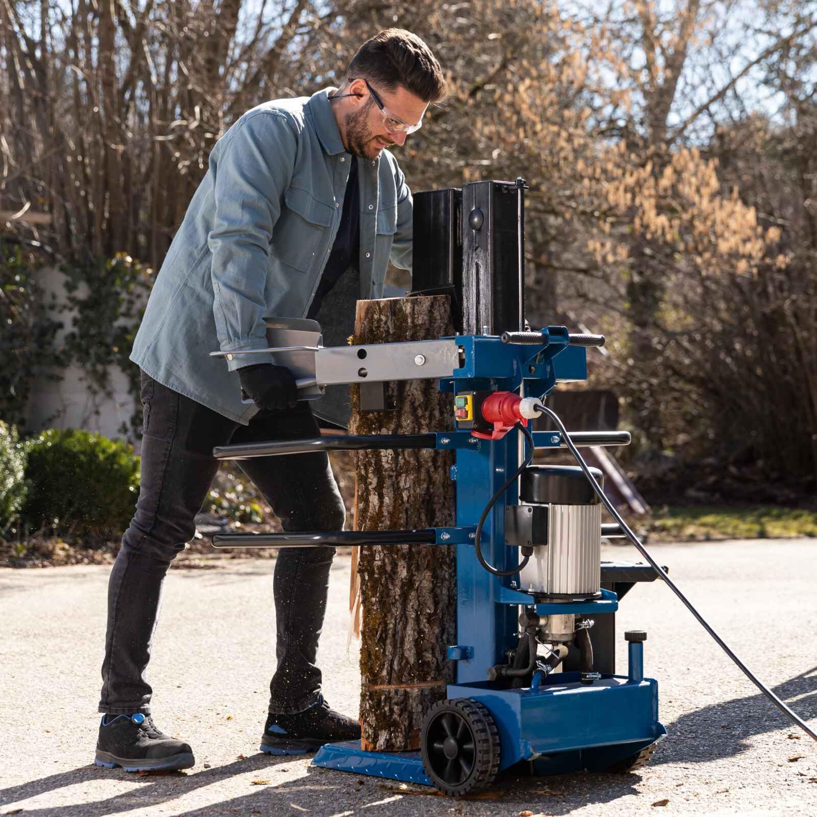 Scheppach Compact 8T Meterholz Holzspalter stehend | 7,95 Tonnen Spaltkraft 400V 3500W | Holzlänge 1070mm / max. Ø 350mm | schwenkbarer Tisch | Hartholz & Weichholz | mit Fahrvorrichtung + 10m Kabel