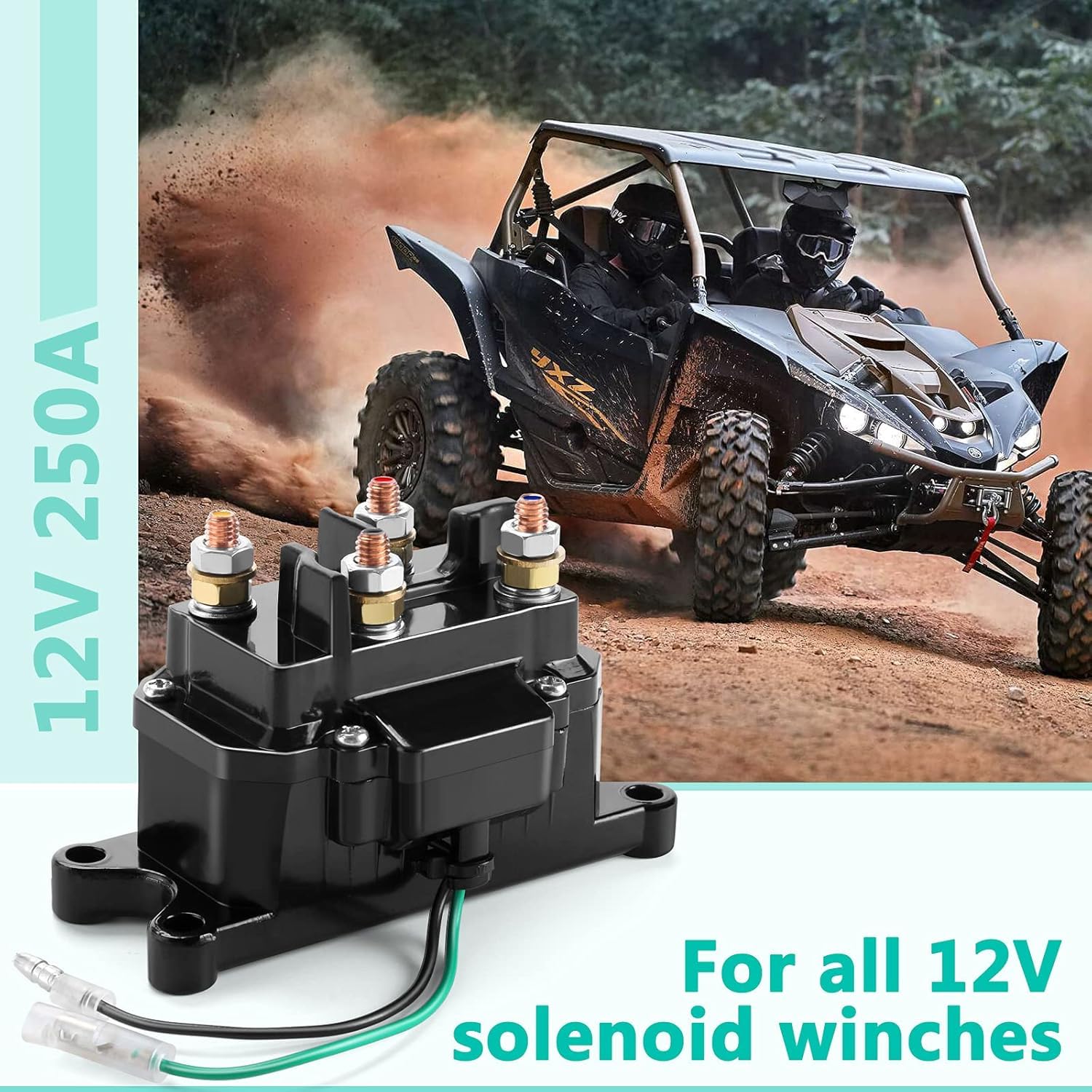 12V 250A Winch Solenoide Relay Contactor Pulgar Camión para ATV UTV 2000-5000LB Winch con 6 tapas protectoras - Ovsor