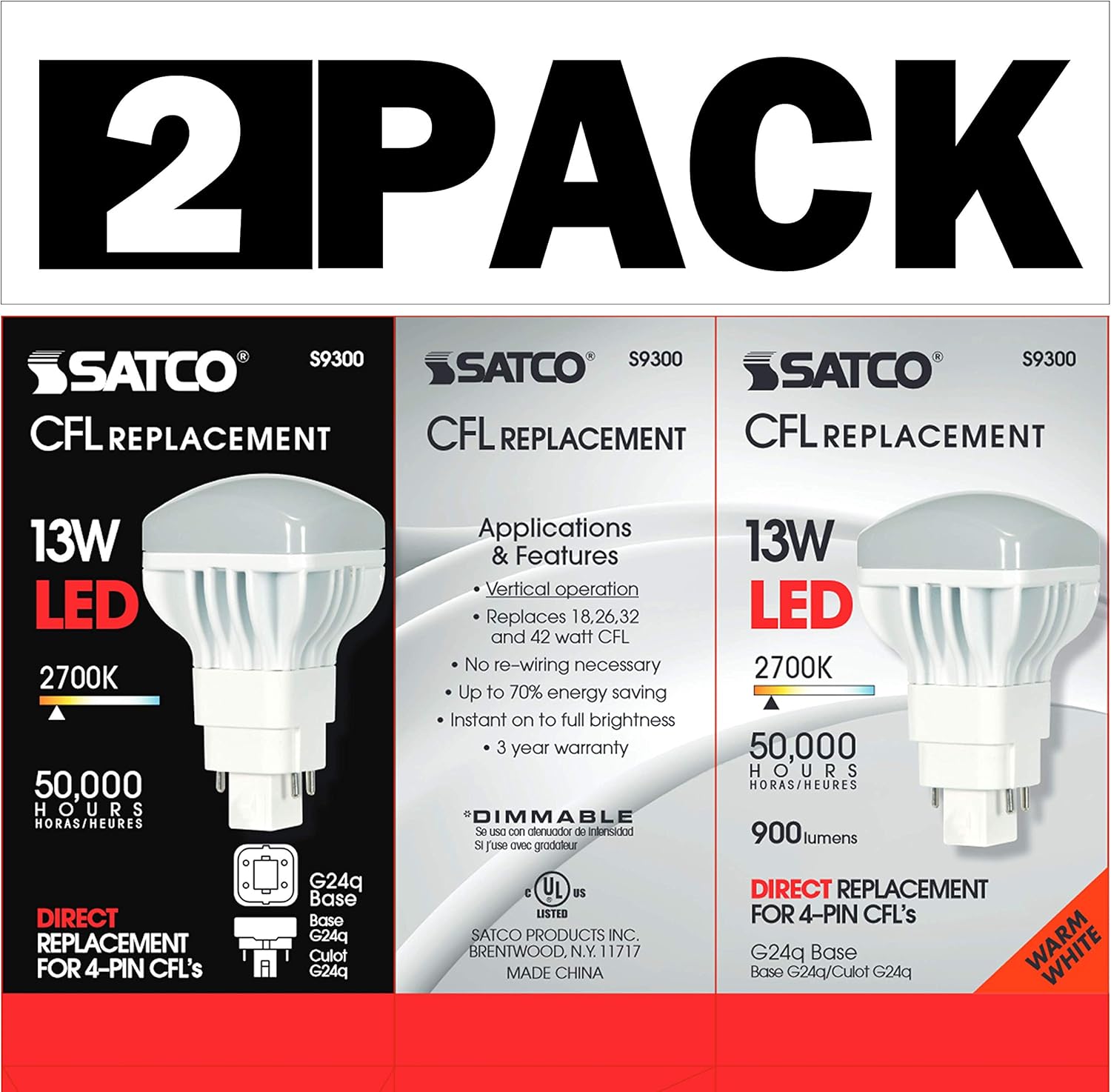 Satco S9300 Transitional Light Bulb in White Finish, 3.63 inches, 13W- 2 Pack