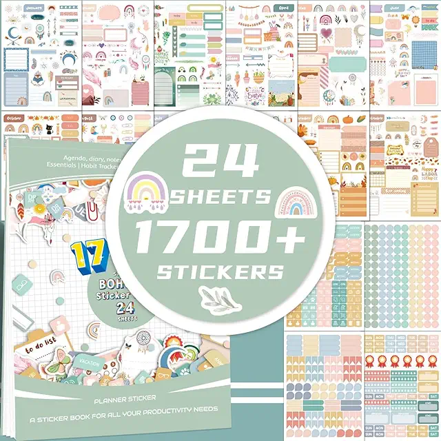 1700+ Bullet Journal Stickers - 24 Sheets for Calendar, Diary, Scrapbooking