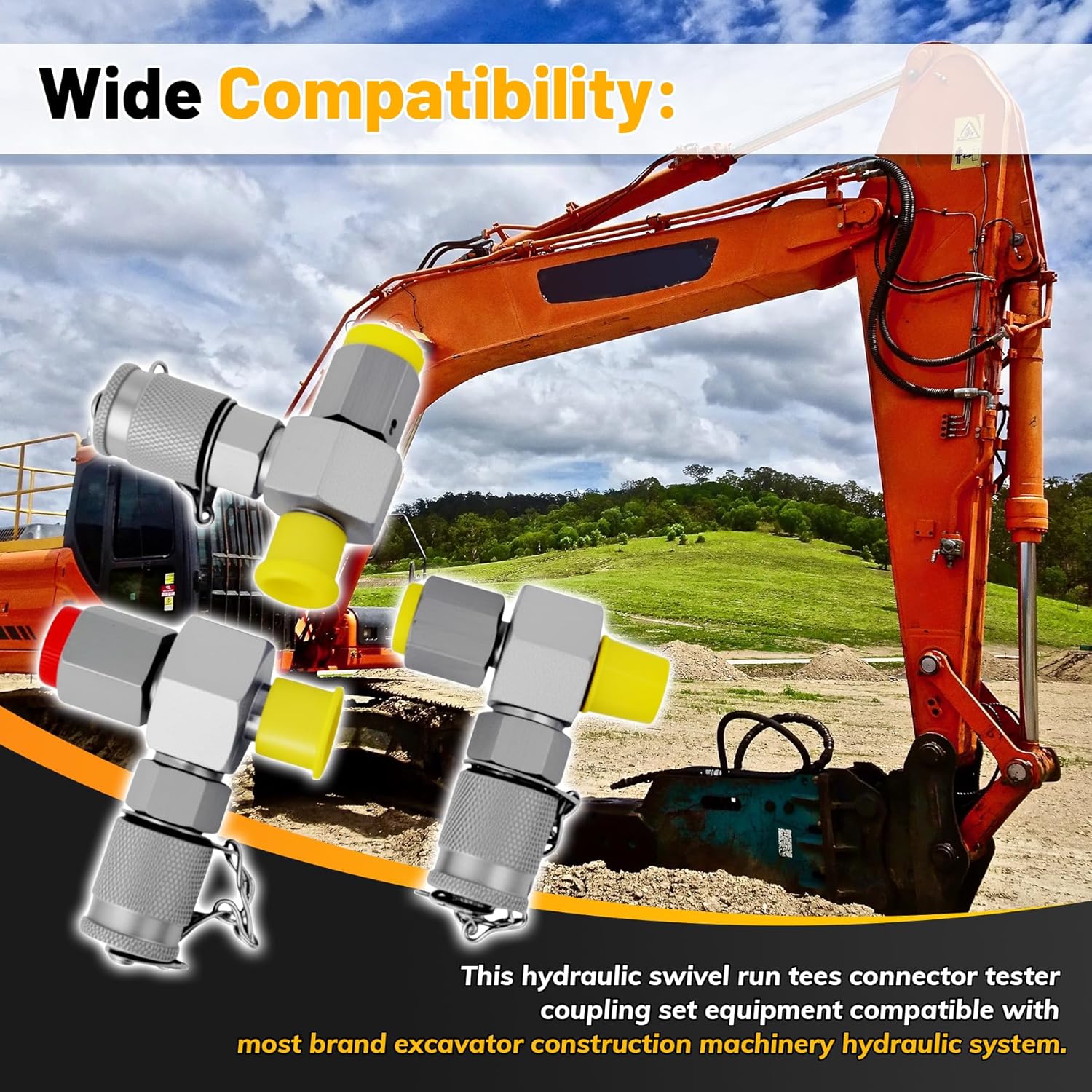 7Pcs Hydraulic Swivel Run Tees Connector Tester Coupling Set Replace for JIC37, Fit For Excavator Construction Machinery Hydraulic System