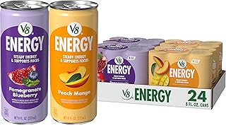 V8 Energy Pomegranate Blueberry and Peach Mango Energy Drinks, 8 fl oz Can (24 Pack)