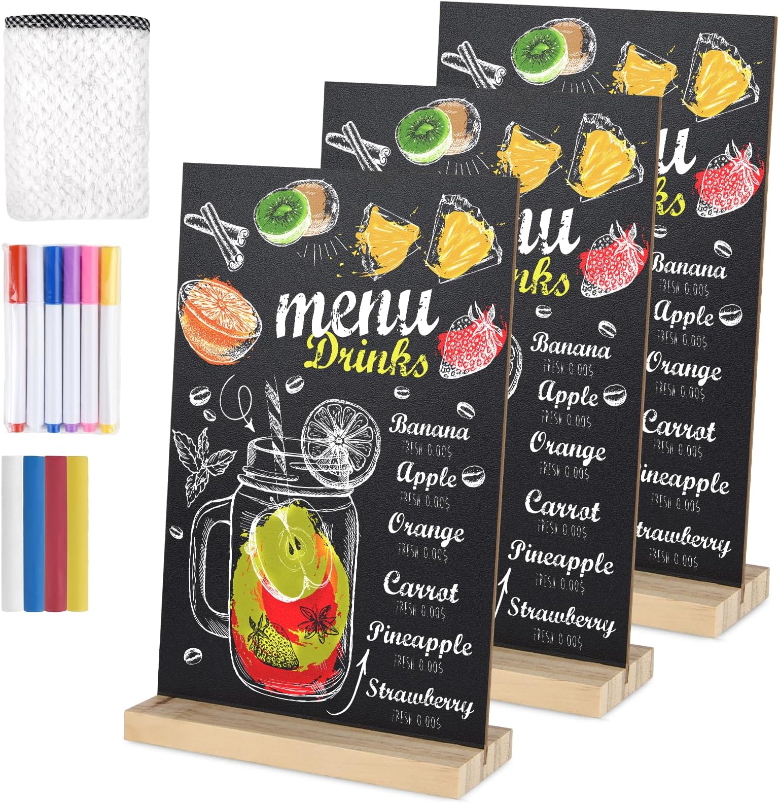 8x12 Inch Chalkboard Signs With Wood Base - 2 Pack Double Sided Message Boards