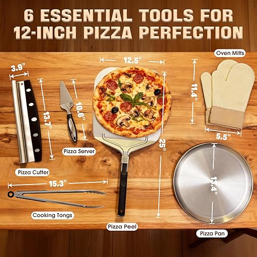 Miniatura 2 de Kit de espátula de aluminio para pizza  Paleta de mango plegable de 12 x 14 pulgadas  6 accesorios para horno de pizza con cortador basculante,